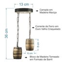 Ver imagem 5 de Kit Luminárias em Madeira Maciça – 1 Pendente Barril + 2 Pendentes Roda de Carroça - Rústico