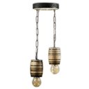 Ver imagem 4 de Kit Luminárias em Madeira Maciça – 1 Pendente Barril + 2 Pendentes Roda de Carroça - Rústico