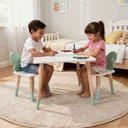 Ver imagem 2 de Mesa e 2 Cadeiras Infantil Borboletinha Kit Livro Educativo em Madeira - Verde Claro