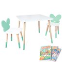 Ver imagem 3 de Mesa e 2 Cadeiras Infantil Borboletinha Kit Livro Educativo em Madeira - Verde Claro