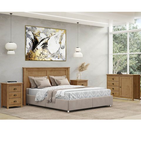 Conjunto Quarto Topázio Freijó: Cabeceira de Cama, Cômoda Sapateira e 2 Mesas de Cabeceiras
