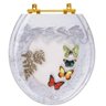 Assento Sanitário Poliester Oval Branco Decorado Borboletas com Ferragem Dourada - 1