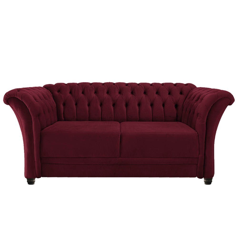 Kit Poltrona e Namoradeira Chesterfield Sofia Suede Bordô - Amarena Móveis - 2