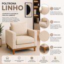 Ver imagem 3 de Poltrona Benny 01 Lugar em Linho com Base de Madeira para Sala, Quarto e Escritório