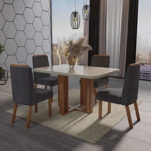 Sala de Jantar 120x80 Paola Off 4 Cad Bom Pastor Nat/cinza