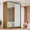 Ver imagem 1 de Guarda Roupa Solteiro 2 Portas de Correr Freijó Natural Branco Espelho 165x59,8x235cm Rc2002