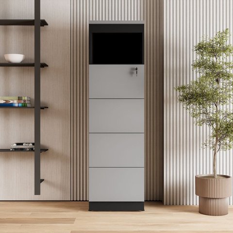 Armário de Escritório 160cm Arquivo 4 Gavetas Puxador Cava Corporate Cinza/Sagrado/Preto