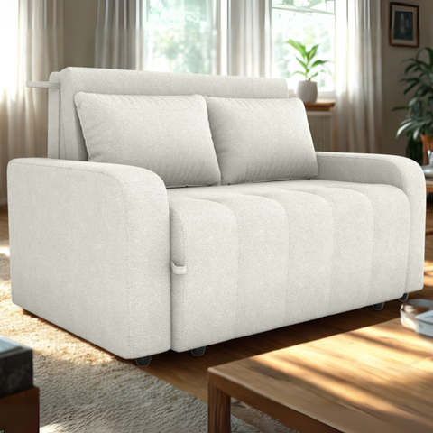Sofa Cama 2 Lugares 138 Cm Amora Tecido Boucle F492 Natural Milani Store