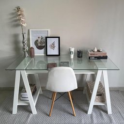 Mesa de Computador com Vidro Louisiana Branco - 1