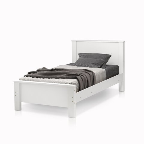 Cama Mila Solteiro Pes de Madeira Estilo Moderno - Branco