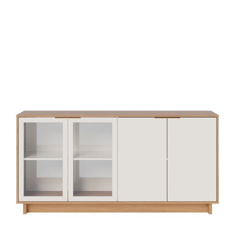 Balcão Buffet Vitória com 02 Portas e 02 Portas de Vidro Freijó Off White Colibri