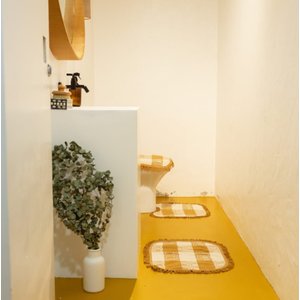 Tapete de Banheiro de Luxo Jogo 3 Peças: Caramelo com Cru Trab