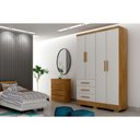 Ver imagem 1 de Guarda Roupa Solteiro Encant 4 Portas 3 Gavetas c/Espelho e Pés Freijo Cumaru c/ Fendi - Novo