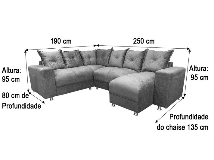 Sofá Canto com Chaise Cinza 6 Lugares - 3