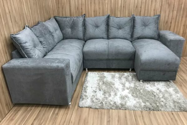 Sofá Canto com Chaise Cinza 6 Lugares