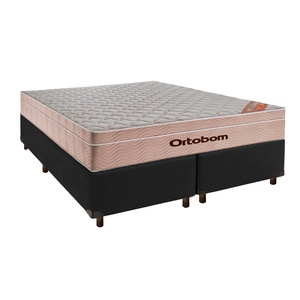 Conjunto Cama Box Preto Queen + Colchão Molas Ensacadas Airtech Ortobom