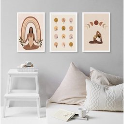 Kit 3 Quadros Decorativos Yoga- Poses 33x24cm - com Vidro:madeira Preta - 1