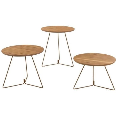 Conjunto Mesa Lateral Rebord Tampo Madeira Natural com Base Ouro Velho - 62377