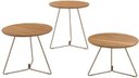 Ver imagem 1 de Conjunto Mesa Lateral Rebord Tampo Madeira Natural com Base Ouro Velho - 62377