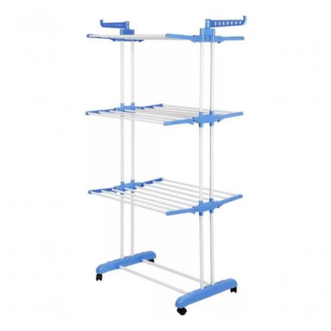 Varal de Chão pra Roupa Inox 3 Três Andares Retrátil Cor Azul