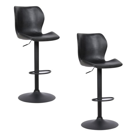 Kit 2 Banquetas Base em Aço Giratória Naboo Com Regulagem de Altura PU Preto - Gran Belo