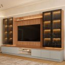 Ver imagem 1 de Conjunto Painel Rack 4 Cristaleiras Been Mdp/mdf Tv até 75 Canela/gris G77 - Gran Belo
