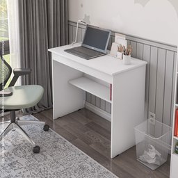 Escrivaninha para Quarto Pequena com Prateleira e Gaveta Vitoria - Branco - 2