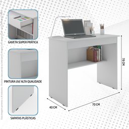 Escrivaninha para Quarto Pequena com Prateleira e Gaveta Vitoria - Branco - 6