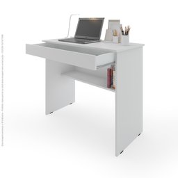 Escrivaninha para Quarto Pequena com Prateleira e Gaveta Vitoria - Branco - 4