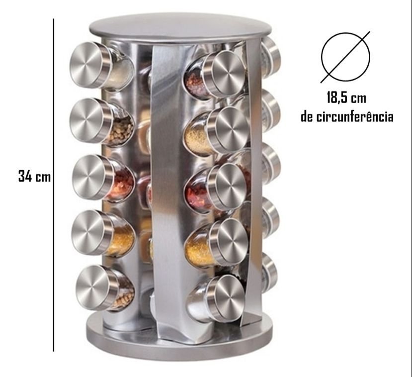 Porta Tempero C/ 16 Potes Condimentos Inox Giratório|luart´s Decor Fwb - 2