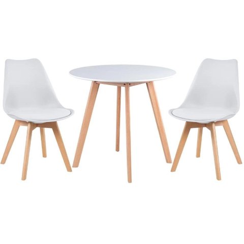 Conjunto Mesa Jantar Leda 80cm Branca + 2 Cadeiras Leda - Brancas