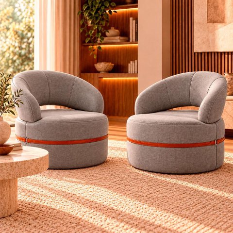 Kit 2 Poltronas Decorativa Sala de Estar Luna Linho M6 - Monari Design Cor:Cinza