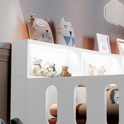 Cama Infantil Montessoriana com Colchão Juvenil Led e Nicho Nina Branca + Luminária Led - 2