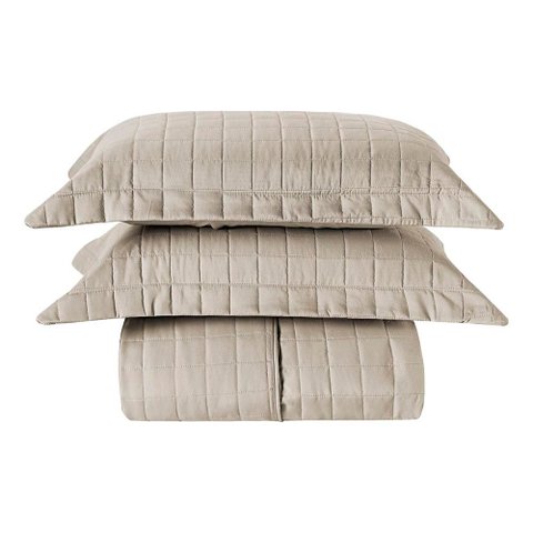 Kit Cobre Leito Milano Casal Micropercal 300 Fios Matelado Colcha 3 Peças Bege
