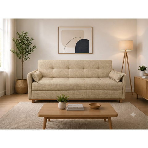 Sofa Iris 2.10 Bau e Cama Nobly Linho Bege