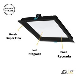 Painel Plafon Embutir Quadrado Led 18w Bivolt Bco / Pto Opus - Preto - Bco Quente 3000k - 2