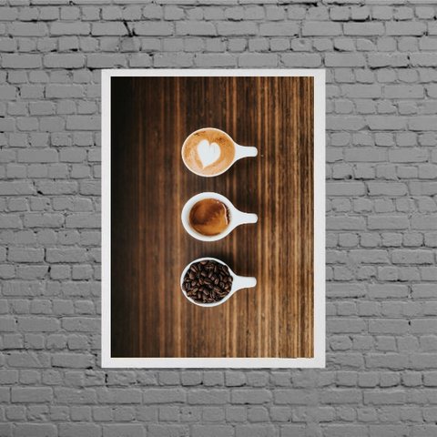 Quadro Rústico Xícaras Com Café 24x18cm:Madeira preta