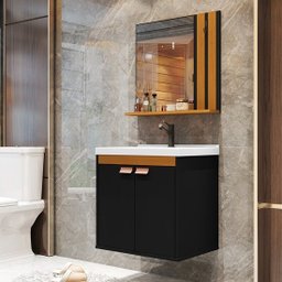 Conjunto para Banheiro Patricia Completo Cuba e Espelho Cor Preto / Nature - Comprar Móveis em Casa - 2
