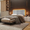 Ver imagem 1 de Cabeceira Estofada Cama Box Casal com Led Splend 140 Cm Linho Cinza