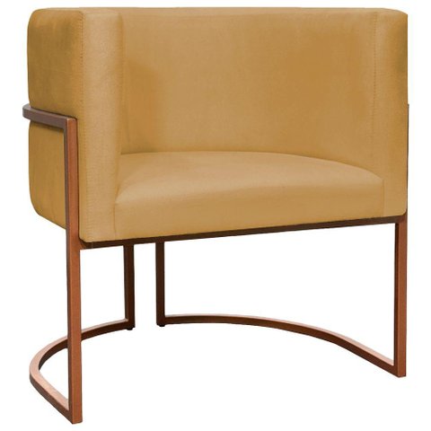Poltrona Decorativa Recepção Luna Suede Cores Base de Ferro Bronze - Mostarda, Suede