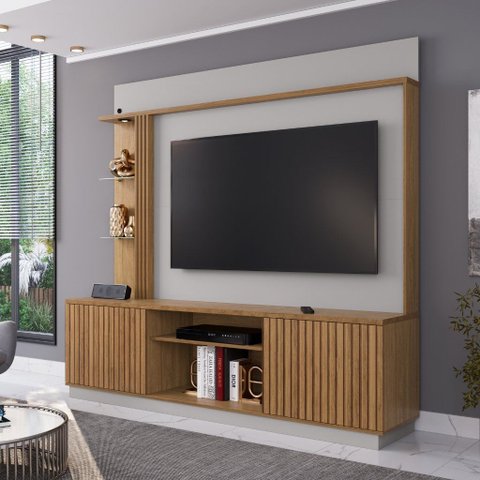 Home Aurora com Led até 65'' Prateleiras em Vidro Bechara