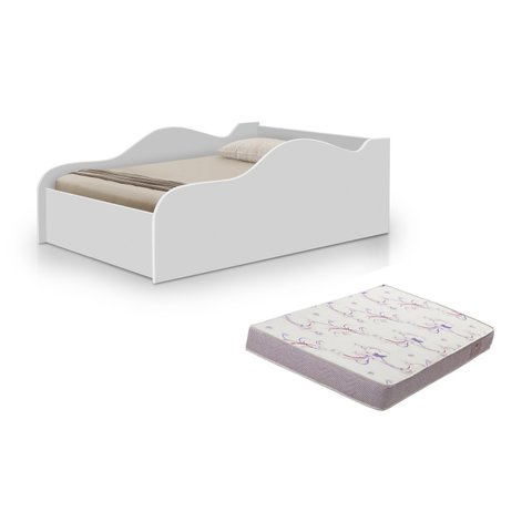 Cama Carro Branco Juvenil Infantil com Proteção Lateral de Mdf + Colchão D18
