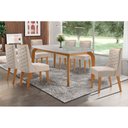 Ver imagem 1 de Conjunto: Mesa Sala Jantar Londrina Tampo Madeirado c/ Vidro 180cm + 6 Cadeiras Dafne Imbuia/Veludo