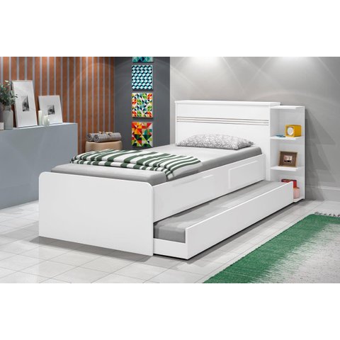 Cama Baú com Cama Auxiliar Ja 100% Mdf com Estrado em Madeira com Prateleiras Laterais e 2 Gavetas C