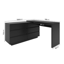 Mesa para Escritório Diretor em L 6 Gavetas Oring Cabecasa - 4