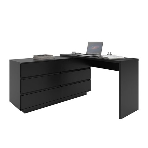 Escrivaninha em L ou Reta Oring 6 Gavetas 230cm CabeCasa MadeiraOriginals Preto