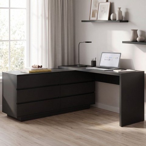 Escrivaninha em L ou Reta Oring 6 Gavetas 139,8cm CabeCasa MadeiraOriginals
