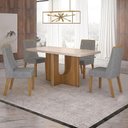 Ver imagem 1 de Mesa de Jantar Dora 120x80 Vidro 40mm Cinamomo Off White com Kit 4 Cadeiras Linho Prata- Valdemó