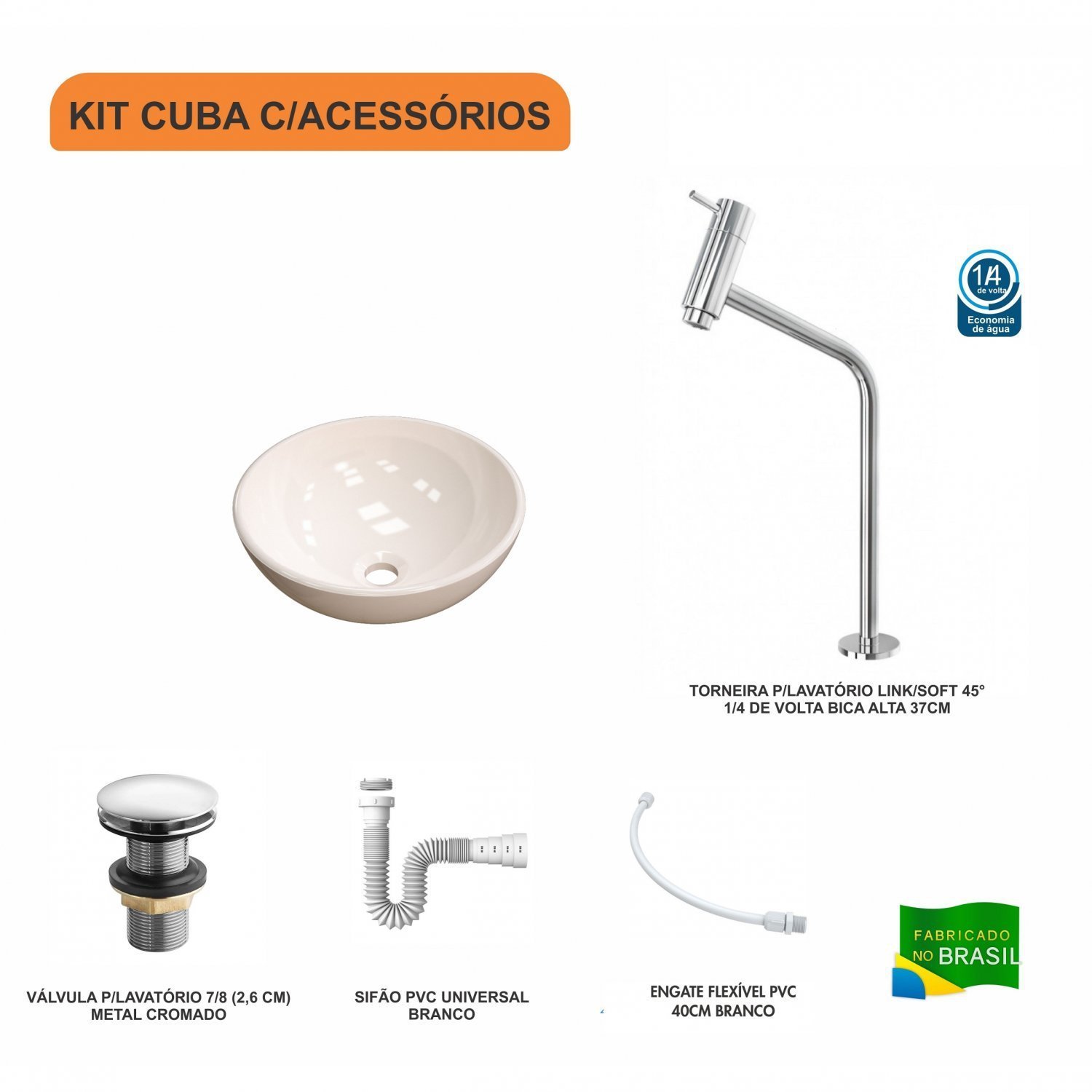Kit Cuba R30 com Torneira Link 1062 Metal e Válvula Click 1 Polegada G e Sifão Pvc e Flexível Compac - 3