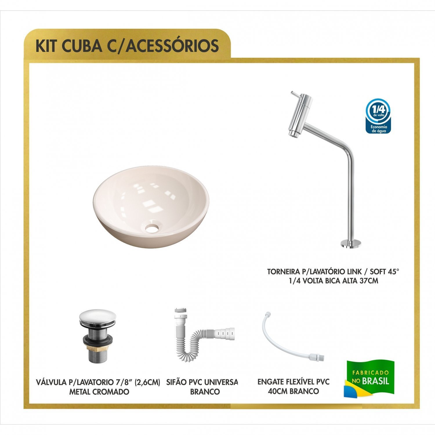 Kit Cuba R30 com Torneira Link 1062 Metal e Válvula Click 1 Polegada G e Sifão Pvc e Flexível Compac - 2